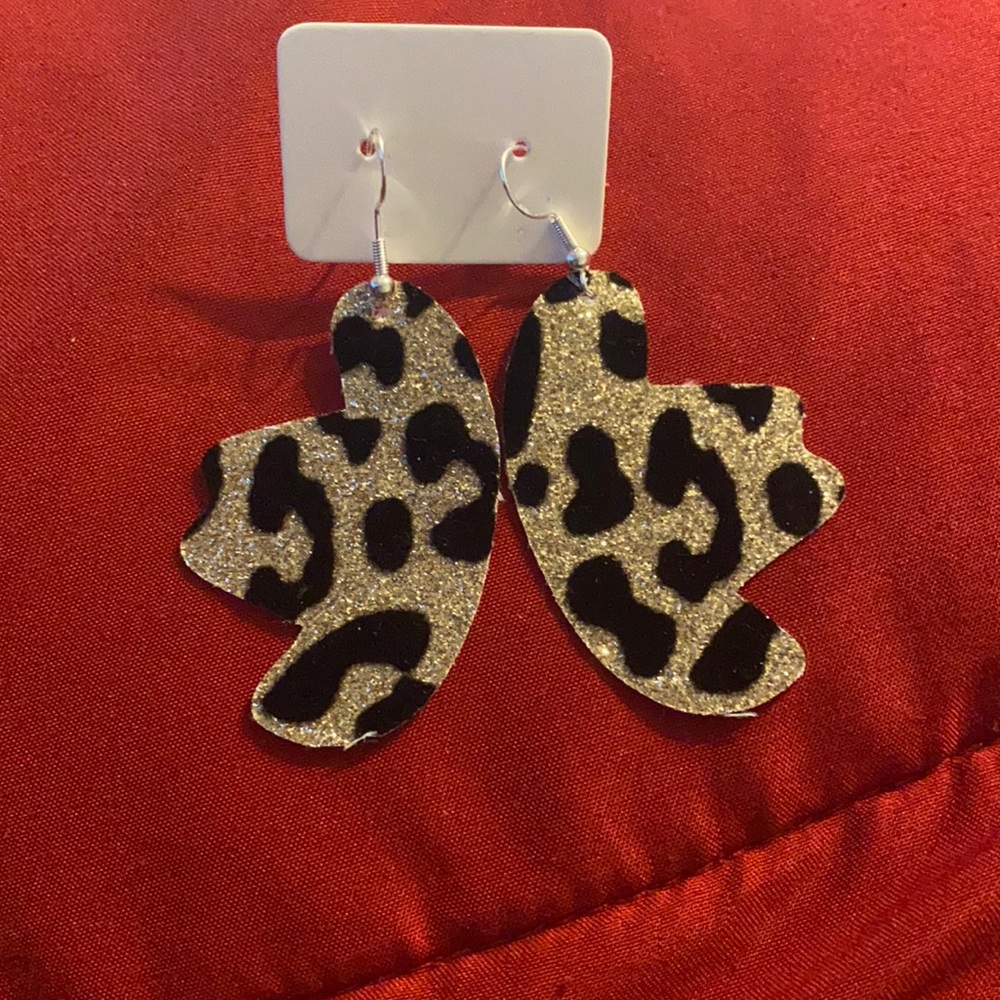 One of a kind leopard cowboy hat earrings